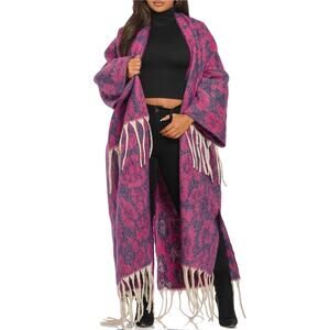 Purple Blanket Kimono ONE SIZE Cardigan Western Cowgirl Longline Fringe Duster